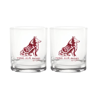  Texas A&M Aggies Indigo Falls Laura Wilcox Mascot Rocks Glass Set of 2