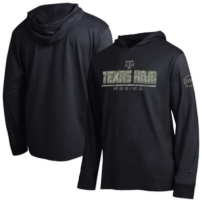  Texas A&M Aggies Champion Operation Hat Trick Camo Script Hooded Long Sleeve T-Shirt - Black
