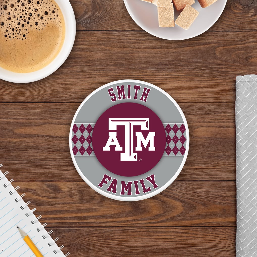 Texas A&M Aggies 4" Personalized Circular Coasters 4-Pack Set