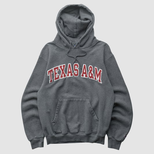 Texas A&M Aggies Champion 2000s Hooded Pullover Sweatshirt - Dark Heather Gray - XS by Fanatics Real Vintage