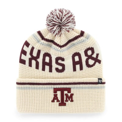  Texas A&M Aggies '47 Unisex Quattrle Waffle Cuffed Knit Hat with Pom - Cream