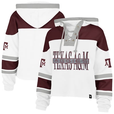  Texas A&M Aggies '47 Women's Cut Thru Cropped Superior Lacer Pullover Hoodie - White