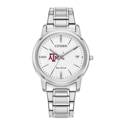 Texas A&M Aggies Citizen Watch Women's Eco-Drive White Dial Stainless Steel Watch - Silver