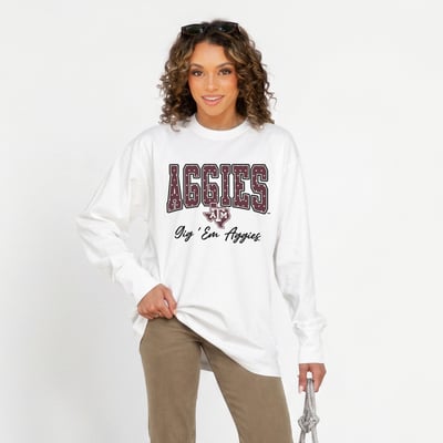 Texas A&M Aggies Gameday Couture Women's Sweet Spot Oversized Long Sleeve T-Shirt - White