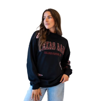 Texas A&M Aggies Gameday Social Women's Patch Mockneck Sweatshirt - Black

