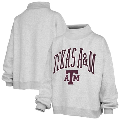 Texas A&M Aggies Pressbox Women's Nelson Texture Lingo Mock Neck Fleece Sweatshirt - Heather Gray