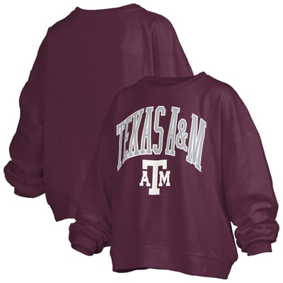 Texas A&M Aggies Pressbox Women's Oversized Janise Arch Over Logo Fleece Sweatshirt - Maroon