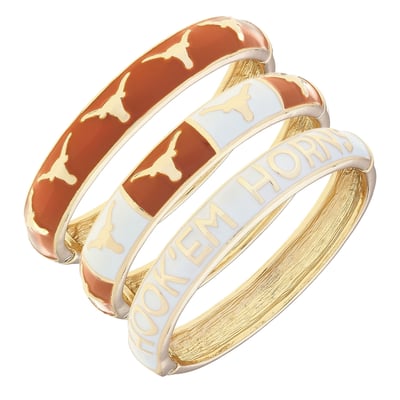 Texas Longhorns CANVAS Style 18k Gold-Plated Logo & Slogan Hinge Bangle Set of 3