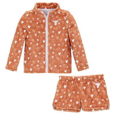 Texas Longhorns ZooZatz Girls Toddler Heart Plaid Plush Full-Zip Jacket & Shorts Set - Texas Orange