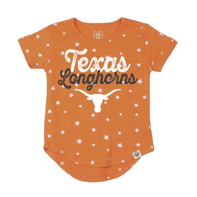 Texas Longhorns Wes & Willy Girls Youth Allover Shimmer Star T-Shirt - Texas Orange
