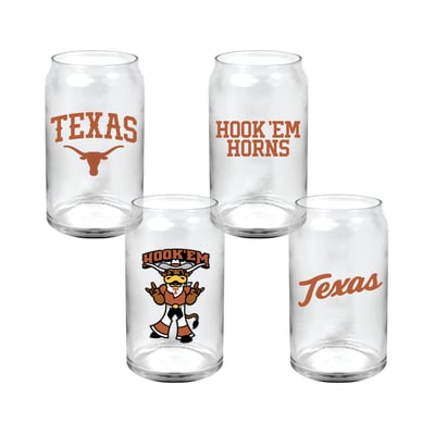 Texas Longhorns Indigo Falls Core Collectors Glass Can 4-Pack Set