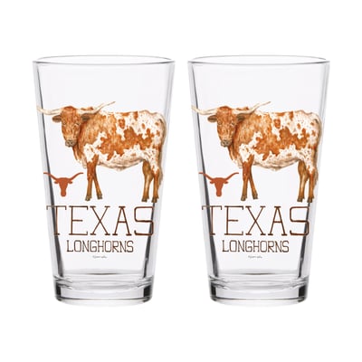  Texas Longhorns Indigo Falls Laura Wilcox Mascot Pint Glass Set of 2