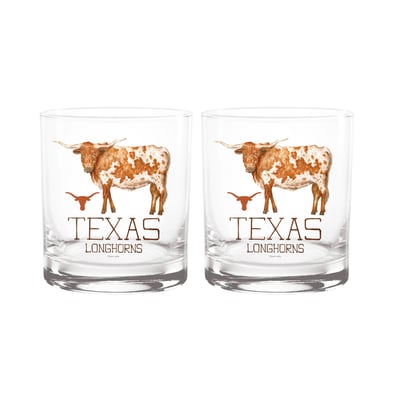  Texas Longhorns Indigo Falls Laura Wilcox Mascot Rocks Glass Set of 2