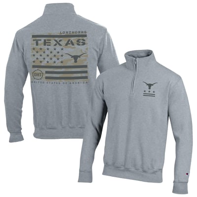  Texas Longhorns Champion Operation Hat Trick Flag Powerblend Fleece Quarter-Zip Pullover - Heather Gray