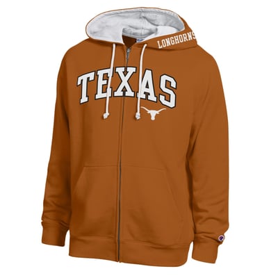 Texas Longhorns Champion Arch Logo Full-Zip Fleece Hoodie - Texas Orange