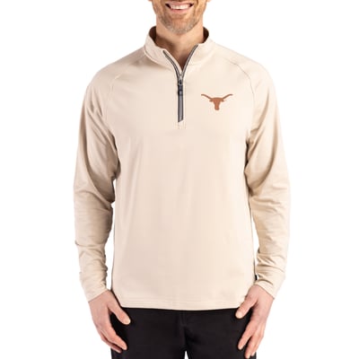  Texas Longhorns Cutter & Buck Soft Knit Stretch Raglan Quarter-Zip Pullover - Cream