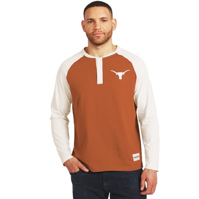 Texas Longhorns Darius Rucker Collection by Fanatics Henley Long Sleeve Raglan T-Shirt - Texas Orange/White