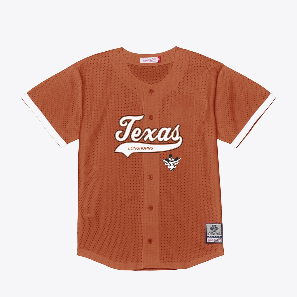  Texas Longhorns Mitchell & Ness Mesh Button-Up Batting Practice Baseball Jersey - Texas Orange