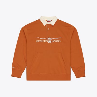  Texas Longhorns Mitchell & Ness Retro Roots French Terry Long Sleeve Polo - Texas Orange