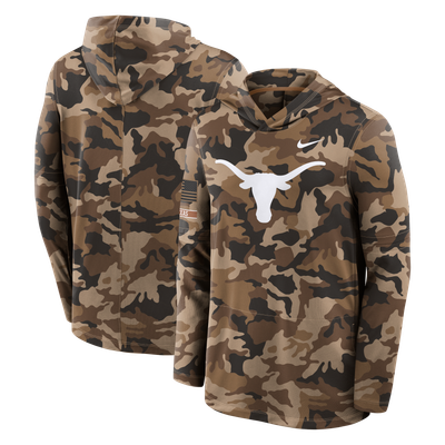Texas Longhorns Nike 2026 Military Appreciation Sideline Dri-FIT Hooded Long Sleeve T-Shirt - Camo