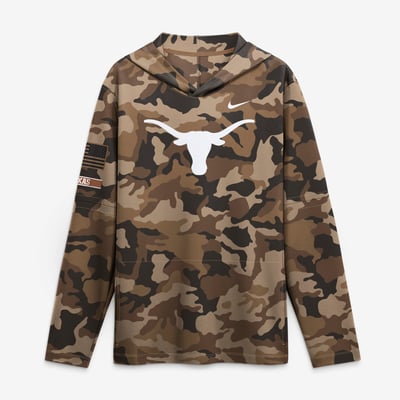 Texas Longhorns Nike 2026 Military Appreciation Sideline Dri-FIT Hooded Long Sleeve T-Shirt - Camo