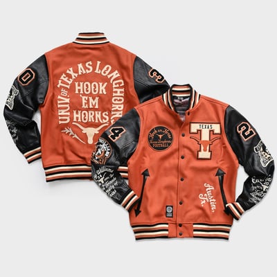 Roots of Fight x Texas Longhorns x Earl Campbell x Ricky Williams Full-Snap Varsity Jacket - Texas Orange