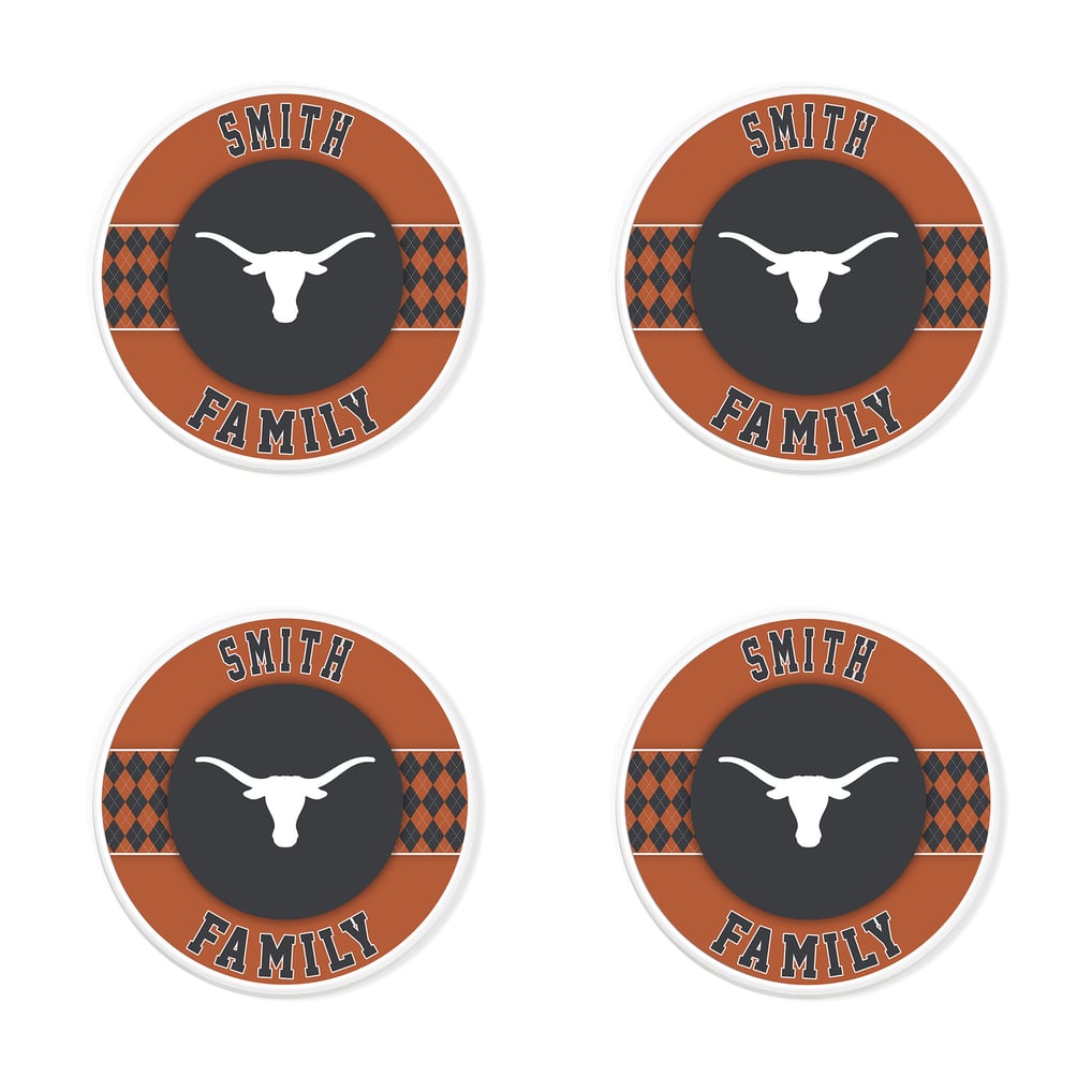 Texas Longhorns 4" Personalized Circular Coasters 4-Pack Set