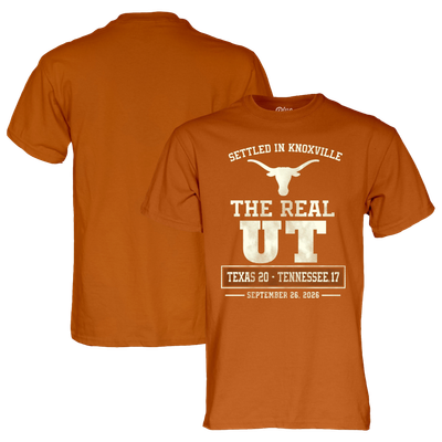 Texas Longhorns vs. Tennessee Volunteers Blue 84 Unisex Score T-Shirt - Texas Orange