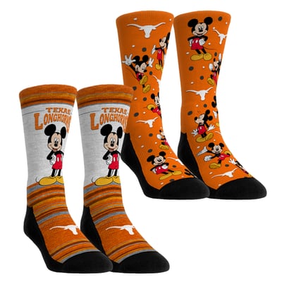  Texas Longhorns Rock Em Unisex Mickey Mouse Two-Pack Crew Socks Set - Orange