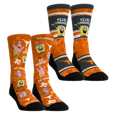  Texas Longhorns Rock Em Unisex SpongeBob SquarePants Two-Pack Crew Socks Set - Texas Orange