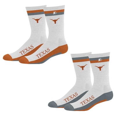  Texas Longhorns Starter Unisex Two-Pack Stripe Top End Crew Socks