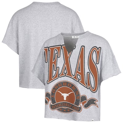  Texas Longhorns '47 Women's Banners Out Oversized Notch-Neck T-Shirt - Heather Gray