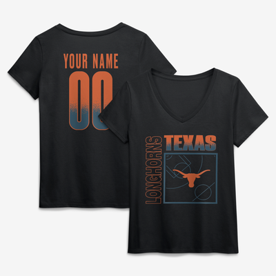 Texas Longhorns Women's Home Court Pop Personalized Any Name & Number V-Neck T-Shirt - Black