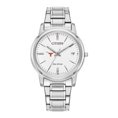Texas Longhorns Citizen Watch Women's Eco-Drive White Dial Stainless Steel Watch - Silver