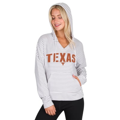  Texas Longhorns Concepts Sport Women's French Terry Striped V-Neck Hoodie - White