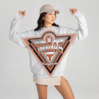 Texas Longhorns Gameday Couture Women's Chasing Victory Rhinestone Spray Oversized Fleece Sweatshirt - Heather Gray