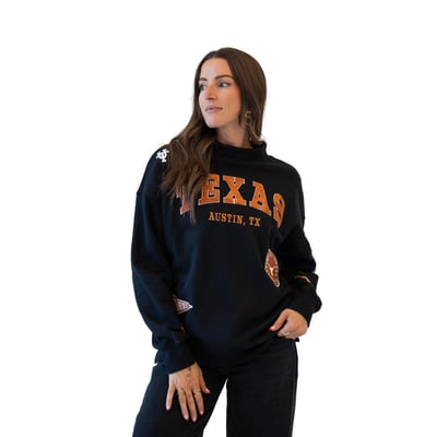 Texas Longhorns Gameday Social Women's Patch Mockneck Sweatshirt - Black
