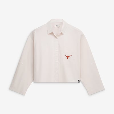  Texas Longhorns Gameday Social Women's Cropped Striped Button-Down Shirt - Oatmeal