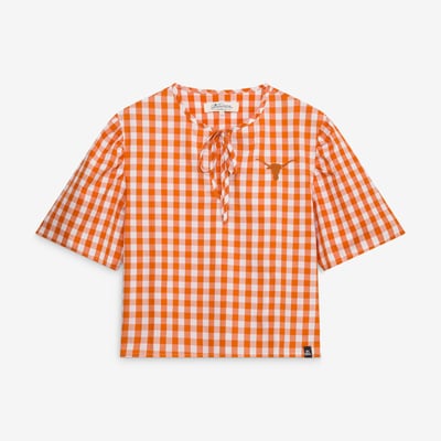  Texas Longhorns Gameday Social Women's All-Over Gingham Blouse - Texas Orange