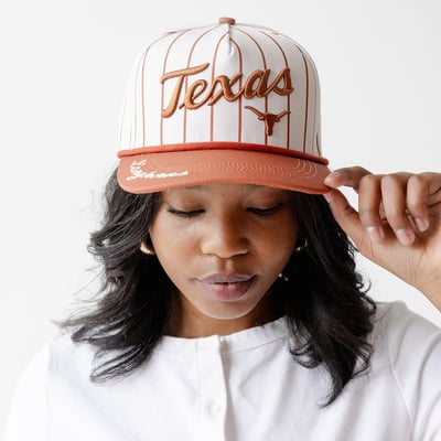 Texas Longhorns Gameday Social Women's Pinstripe Script Five-Panel Rope Adjustable Hat - White