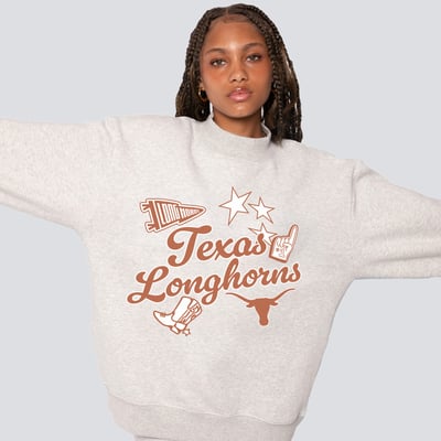 Texas Longhorns Hype and Vice Women's Mock Neck Crewneck Sweatshirt - Gray
