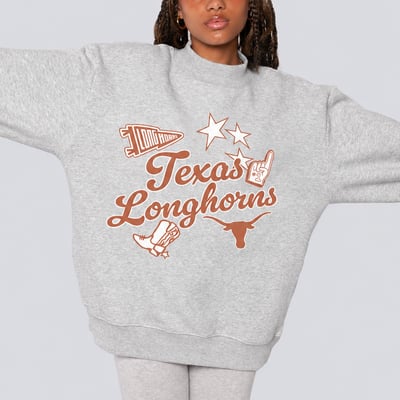Texas Longhorns Hype and Vice Women's Mock Neck Crewneck Sweatshirt - Gray
