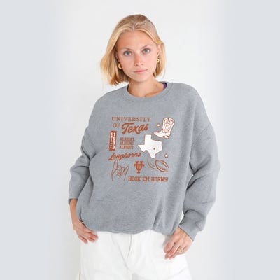 Texas Longhorns Hype and Vice Women's Icon Offside Crewneck Sweatshirt - Heather Gray
