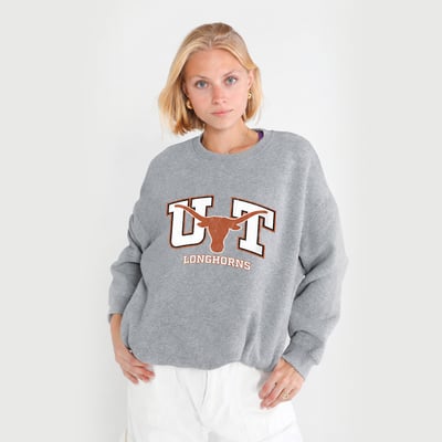 Texas Longhorns Hype and Vice Women's Offside Crewneck Sweatshirt - Heather Gray
