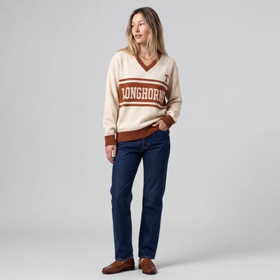 Texas Longhorns Mitchell & Ness Women's Retro Roots V-Neck Sweater - Cream
