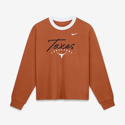  Texas Longhorns Nike Women's Ringer Boxy Long Sleeve T-Shirt - Texas Orange