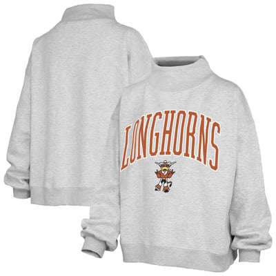  Texas Longhorns Pressbox Women's Oversized Slogan Fleece Mock Neck Sweatshirt - Ash