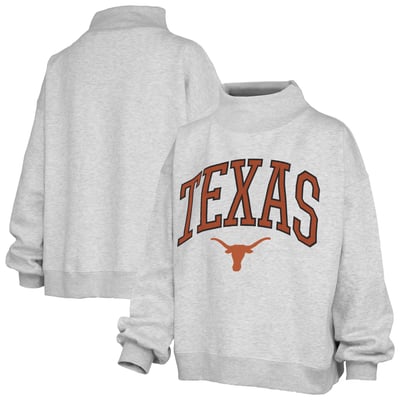 Texas Longhorns Pressbox Women's Nelson Texture Lingo Mock Neck Fleece Sweatshirt - Heather Gray