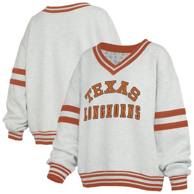 Texas Longhorns Pressbox Women's Tackle Twill Oates V-Neck Sweatshirt - Heather Gray/Texas Orange