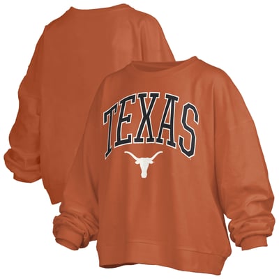 Texas Longhorns Pressbox Women's Oversized Janise Arch Over Logo Fleece Sweatshirt - Texas Orange